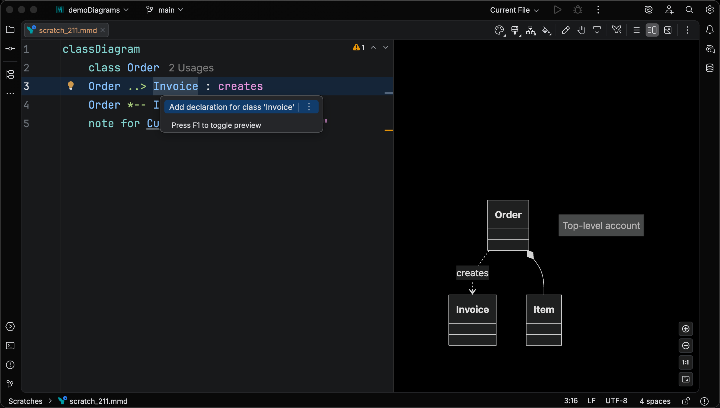 Add class declaration intention bulb on an unresolved class reference