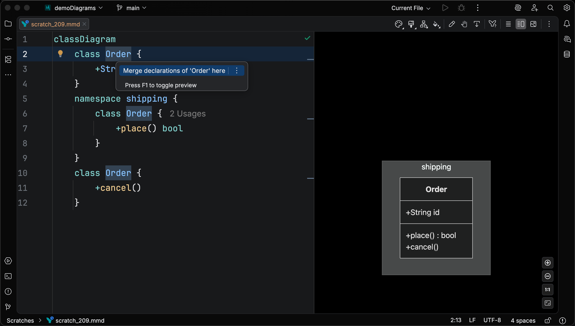 Merge declarations of Order here intention