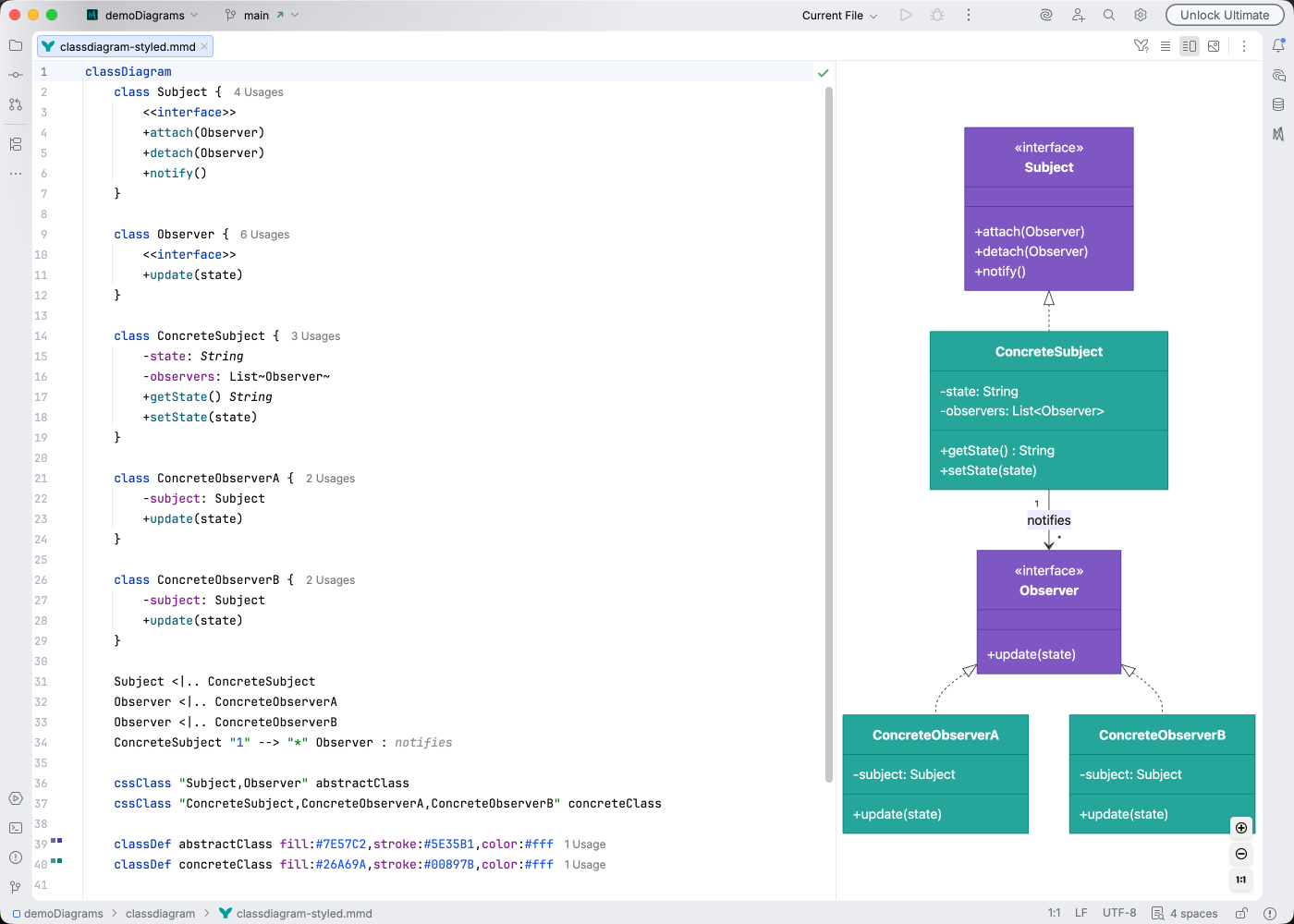 Class diagram syntax highlighting in Islands Light theme