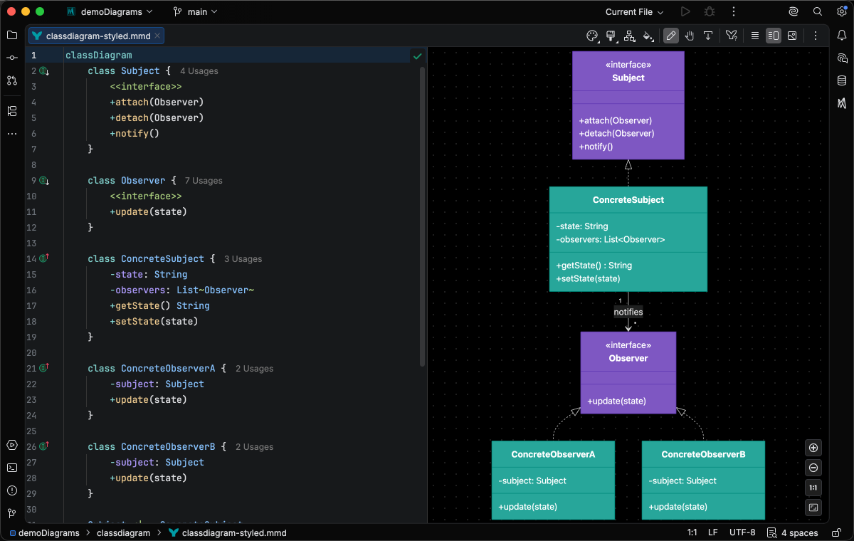Class diagram syntax highlighting in Armada Dark theme