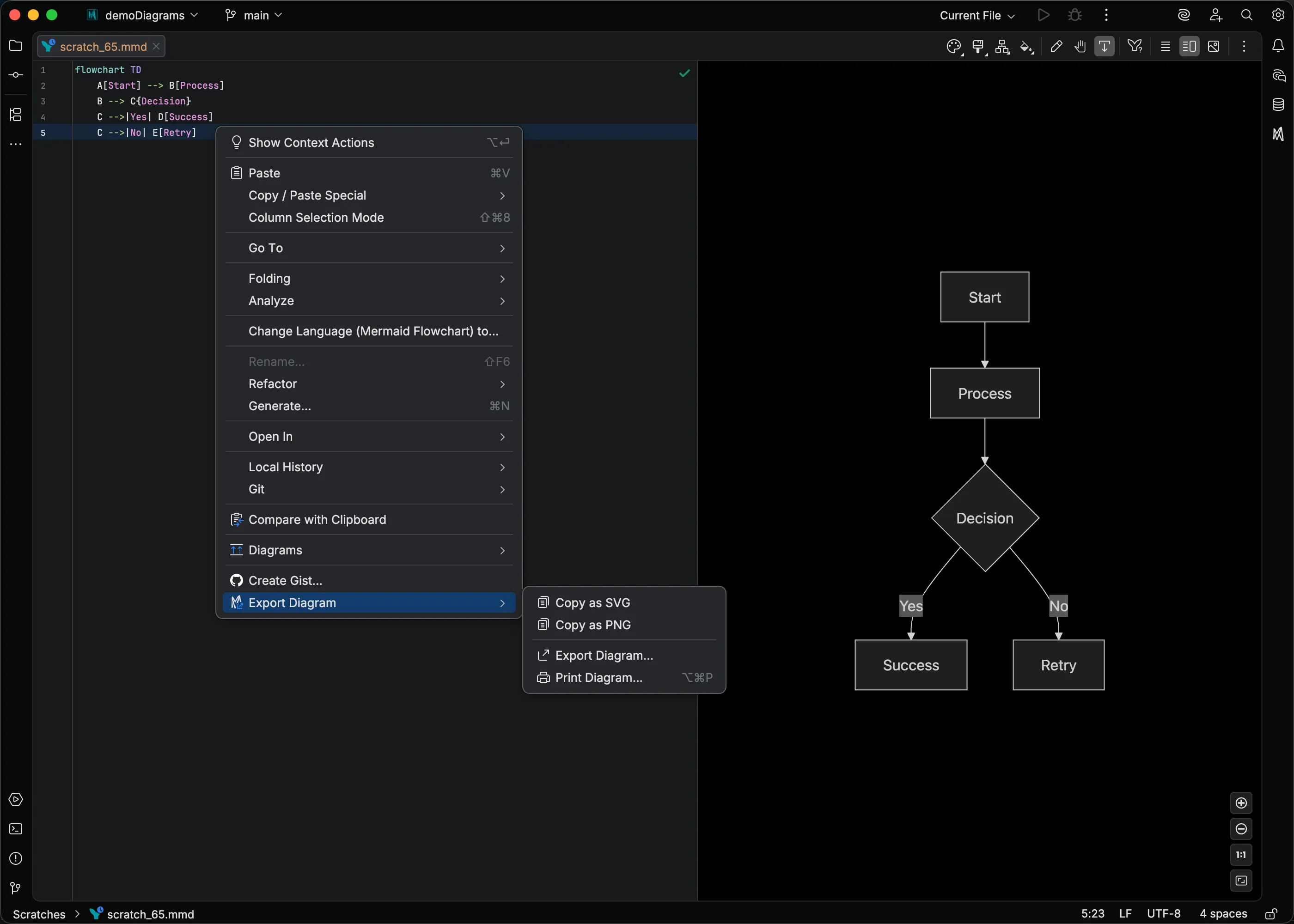Export context menu
