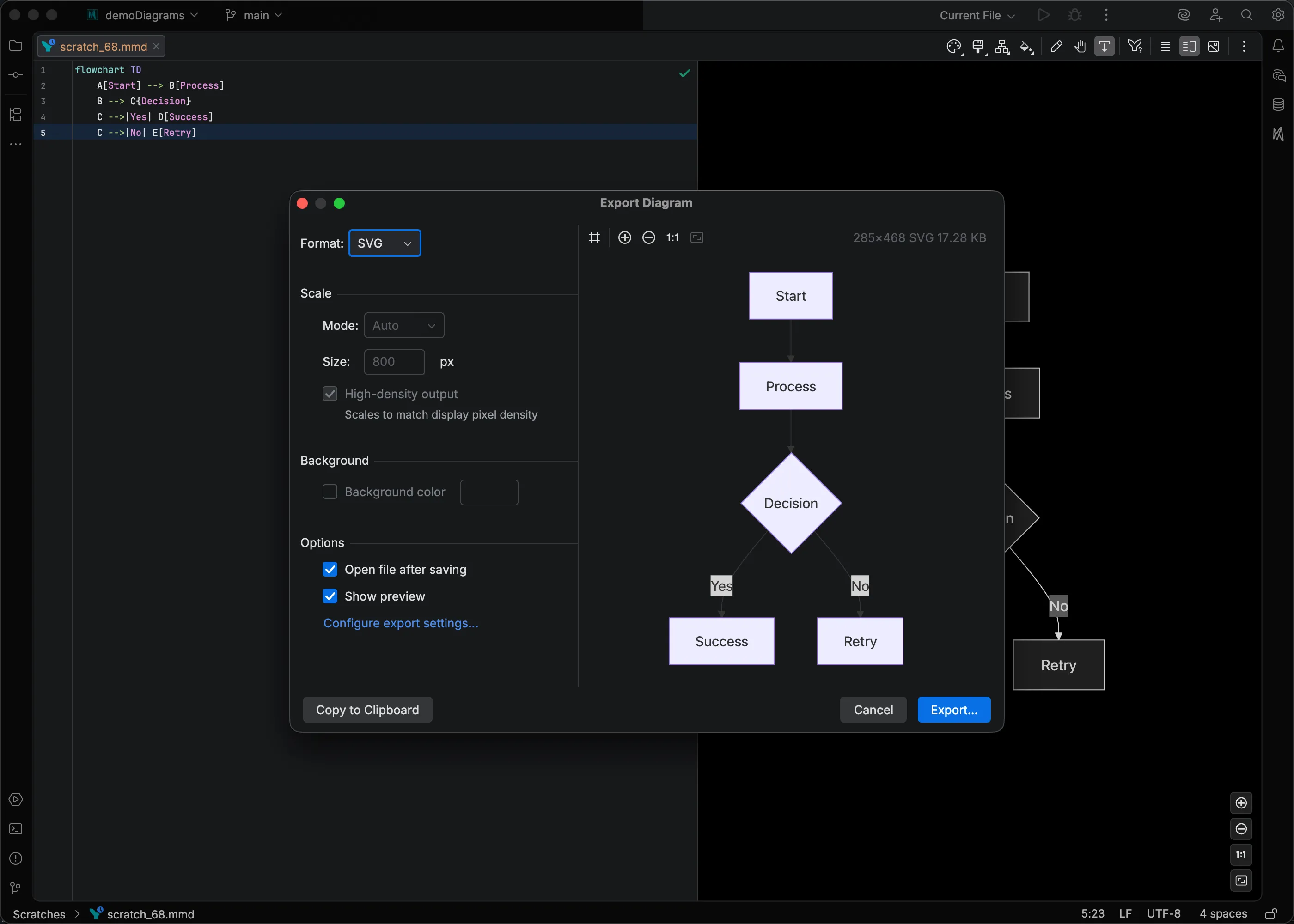 Export dialog