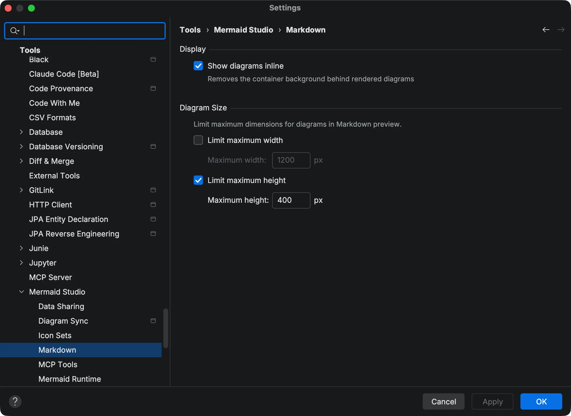 Markdown diagram settings