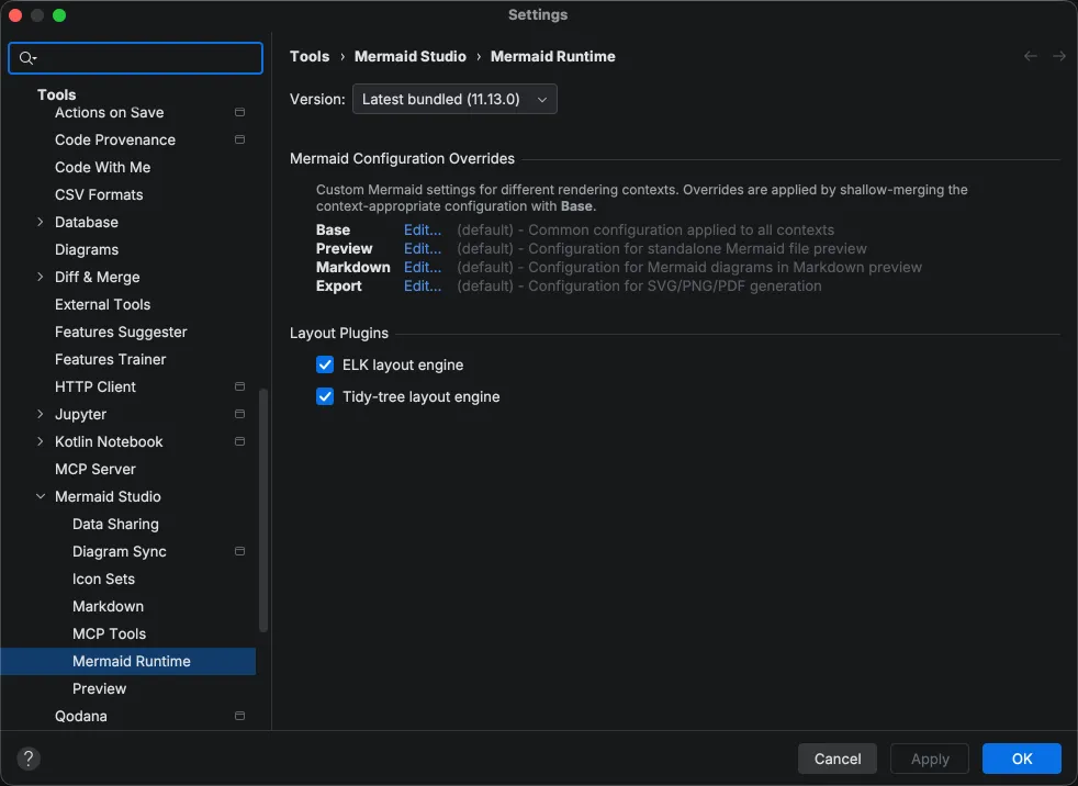 Mermaid Runtime Settings
